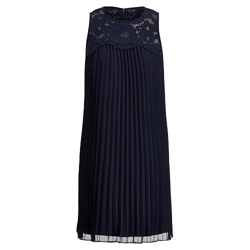Ralph Lauren Lauren Pleated Lace-yoke Dress Lighthouse Navy
