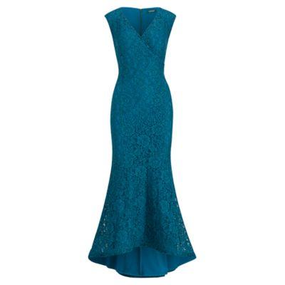 Ralph Lauren Floral Lace Gown French Teal/french Teal