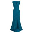 Ralph Lauren Floral Lace Gown French Teal/french Teal