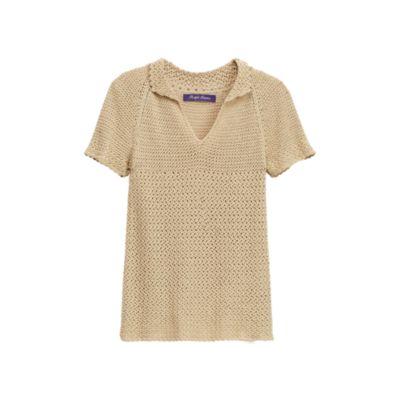 Ralph Lauren Crocheted Silk Polo Shirt Vintage Tan