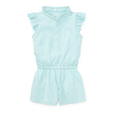 Ralph Lauren Cotton Flutter-sleeve Romper Crystal Blue 12m
