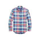 Ralph Lauren Classic Fit Plaid Linen Shirt Aegean Blue/red Multi