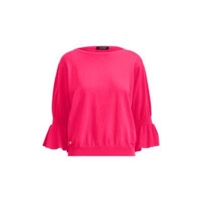 Ralph Lauren Ruffled-cuff Cotton Sweater Pink Poppy