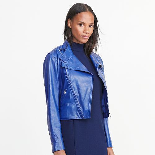 Ralph Lauren Lauren Leather Moto Jacket Bright Sapphire