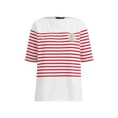 Ralph Lauren Cotton Boatneck T-shirt Soft White/lipstick Red