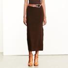 Ralph Lauren Lauren Petite Rib-knit Merino Wool Skirt Brown