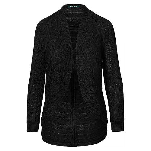 Ralph Lauren Lauren Cable-knit Open-front Cardigan Polo Black