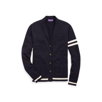 Ralph Lauren Merino Wool Cardigan Navy W/ Cls Cream