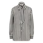 Ralph Lauren Tie-neck Striped Silk Blouse 800 Black/trophy Cream