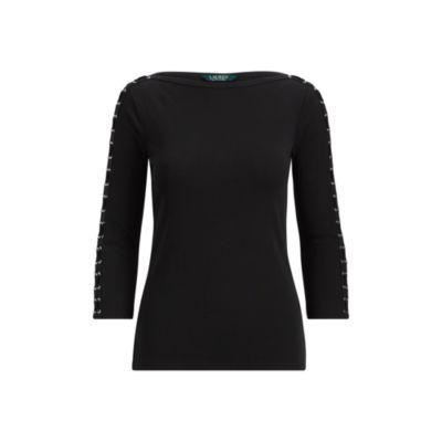 Ralph Lauren Lace-up-sleeve Cotton Top Polo Black