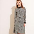 Ralph Lauren Lauren Houndstooth-print Silk Dress Black/cream