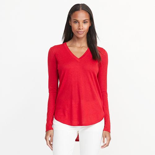Ralph Lauren Lauren Silk-blend V-neck Sweater Brilliant Red