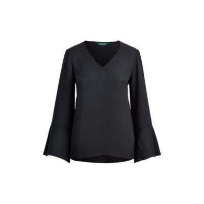 Ralph Lauren Georgette Bell-sleeve Top Polo Black
