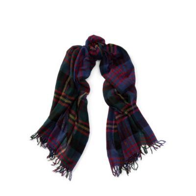 Ralph Lauren Lightweight Plaid Wool Scarf Navy Plaid