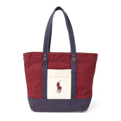 Ralph Lauren Color-blocked Big Pony Tote Red