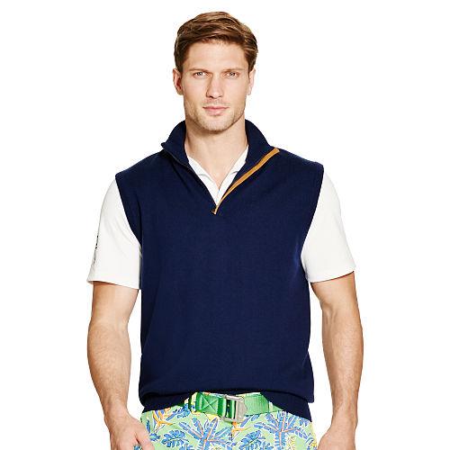 Ralph Lauren Polo Golf Suede-trim Merino Wool Vest French Navy