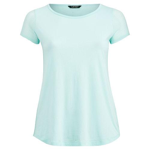 Ralph Lauren Lauren Woman Mesh-sleeve Jersey Tee Light Aquamarine