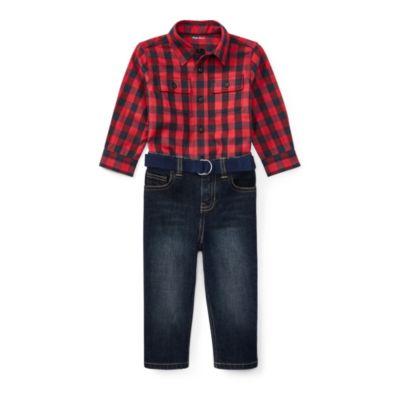 Ralph Lauren Shirt, Belt & Jean Set Red Multi 3m