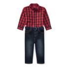 Ralph Lauren Shirt, Belt & Jean Set Red Multi 3m