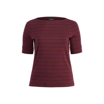 Ralph Lauren Striped Cotton Boatneck Top Red Sangria/rl Navy