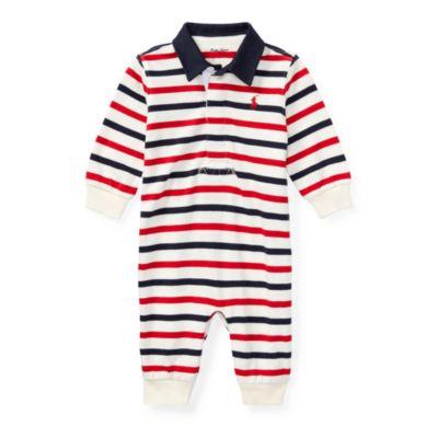 Ralph Lauren Striped Cotton Rugby Coverall Clubhouse Cream/navy 9m