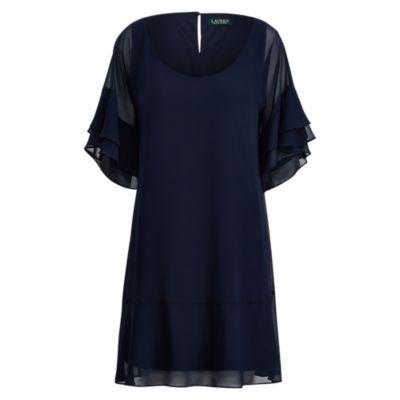 Ralph Lauren Ruffled Georgette Dress Lighthouse Navy