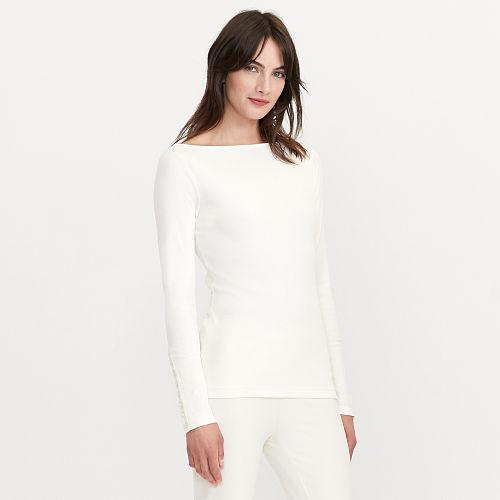 Ralph Lauren Lauren Petite Jersey Boatneck Top Antique Ivory