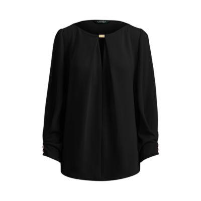 Ralph Lauren Crepe Split-sleeve Top Polo Black