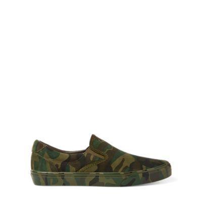 Ralph Lauren Thompson Camo Suede Sneaker Olive Camo