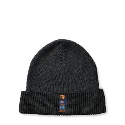 Ralph Lauren Tartan Polo Bear Ribbed Hat Charcoal