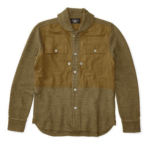 Ralph Lauren Rrl Wool-linen Shawl Workshirt Khaki