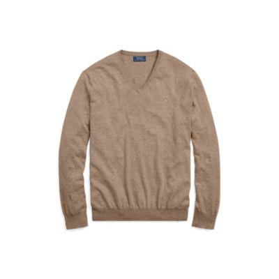 Ralph Lauren Cotton V-neck Sweater Cedar Heather 1x Big