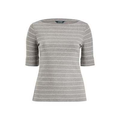 Ralph Lauren Striped Cotton Boatneck Top Cityscpe Gry Htr