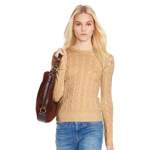 Polo Ralph Lauren Slim Cable Cashmere Sweater Camel Melange