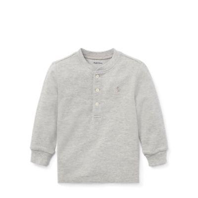 Ralph Lauren Cotton Mesh Henley Shirt Lt Grey Heather 9m