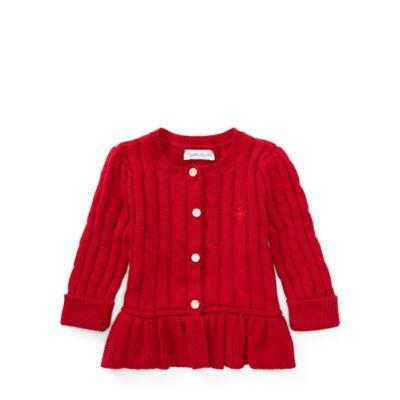 Ralph Lauren Cable Cotton Peplum Cardigan Park Ave Red 6m