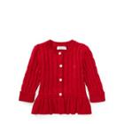 Ralph Lauren Cable Cotton Peplum Cardigan Park Ave Red 6m