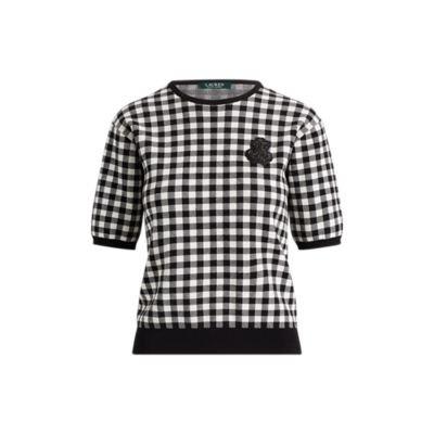 Ralph Lauren Bullion Patch Gingham Sweater Mascarpone Cream/polo Bla