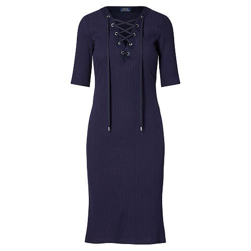 Polo Ralph Lauren Ribbed Lace-up Dress Cruise Navy