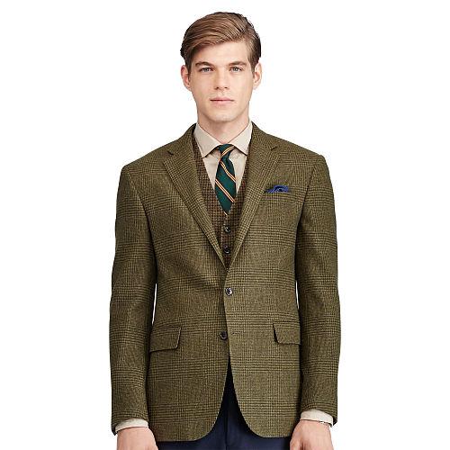 Polo Ralph Lauren Polo Glen Plaid Sport Coat Dark Olive W Blue
