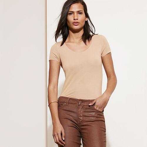 Ralph Lauren Lauren Stretch Cotton Scoopneck Tee Tan