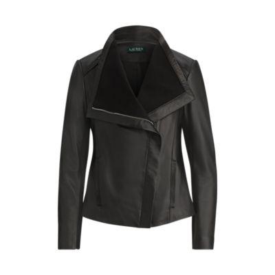 Ralph Lauren Leather Funnelneck Jacket Black