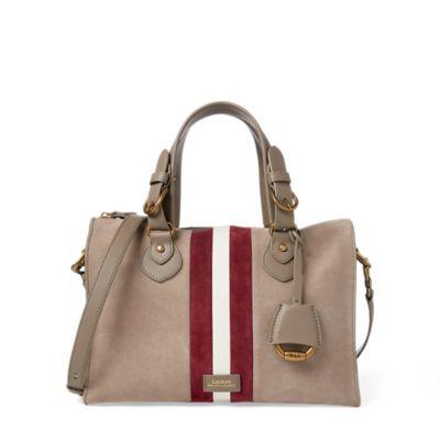 Ralph Lauren Suede Duffel Bag Taupe W/ Merlot/vanilla S