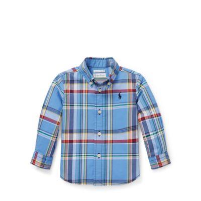 Ralph Lauren Plaid Stretch Cotton Shirt Lt Blue Multi 6m