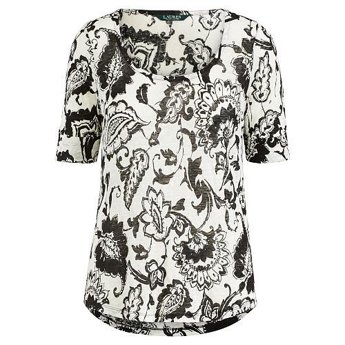 Ralph Lauren Lauren Paisley-print Scoopneck Tee Black/pearl