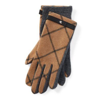 Ralph Lauren Plaid Wool Touch Screen Gloves Camel/charcoal