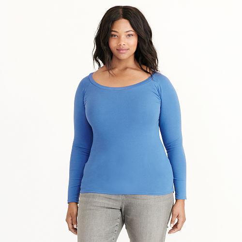 Ralph Lauren Lauren Woman Stretch Cotton Long-sleeve Tee Blue