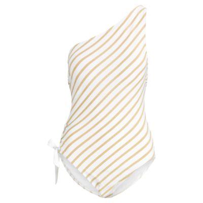 Ralph Lauren Slimming One-shoulder Swimsuit Gold/white