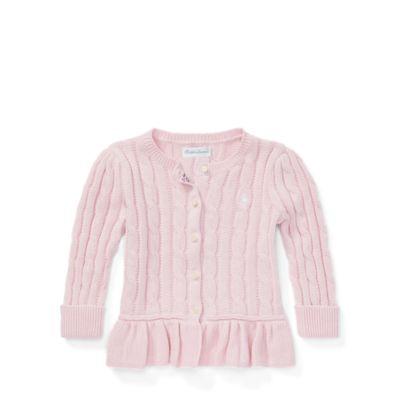 Ralph Lauren Cable Cotton Peplum Cardigan Hint Of Pink 3m