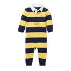 Ralph Lauren Striped Cotton Rugby Coverall Chrome Yellow Multi 9m